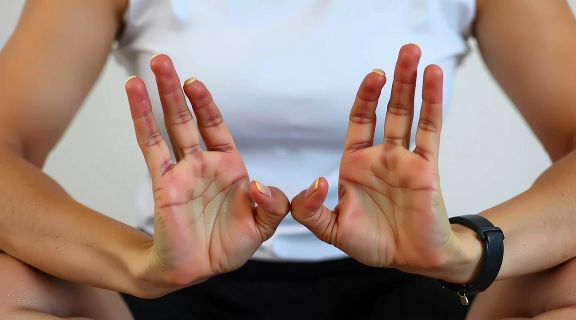 A close-up of hands in a meditative mudra, symbolizing mindful practice and presence.