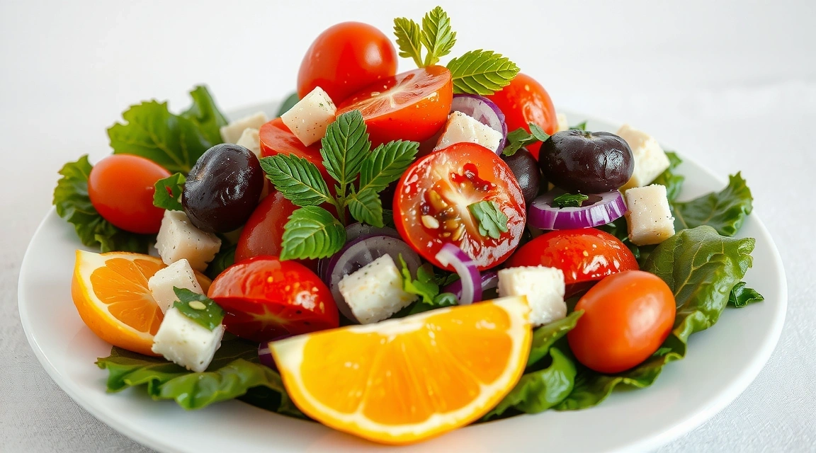 A vibrant, healthy salad with fresh vegetables and herbs.